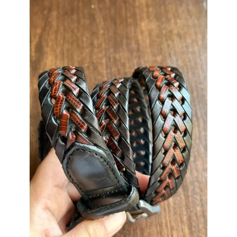 Vintage Brighton - Women's Black & Brown Woven Leather Belt - Size 40